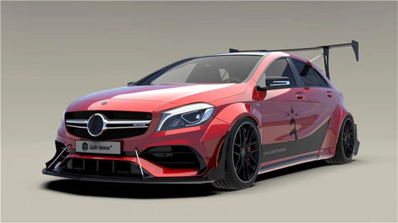 Para el Mercedes AMG A45 Kit de carrocería de fibra de carbono A45 mejorado de estilo superior Kit de carrocería ancho de la pala delantera del difusor