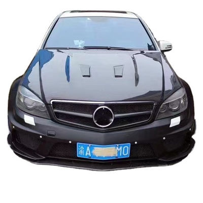 Para Mercedes W204 C63 Kit de carrocería W204 Serie Negra mejorada de estilo delantero y trasero Bumper Hood Widebody Kit